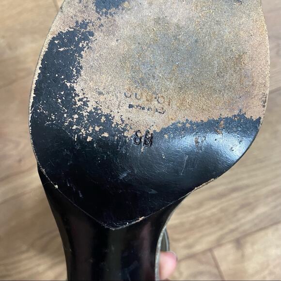 Vintage Gucci Snakeskin Open Toe Sandals Heels Ankle Gray 8B - Picture 6 of 9